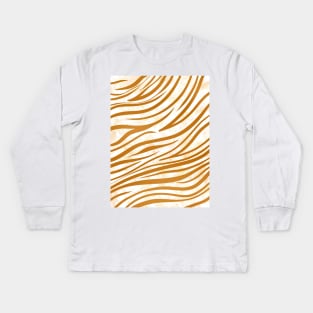 Watercolor Gold Tiger Pattern Kids Long Sleeve T-Shirt